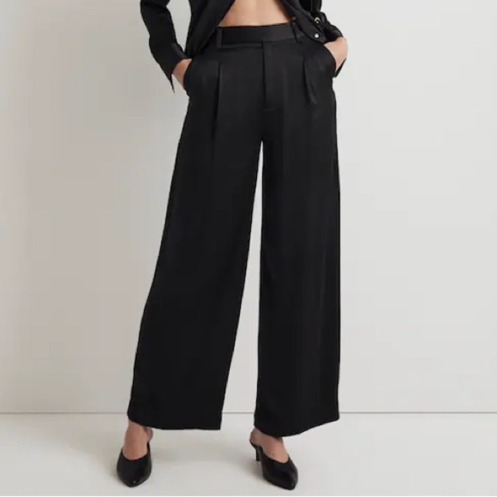 NEW Madewell The Harlow Wide Leg Pant in Satin Size 00 True Black $108 Sold Out - Picture 1 of 14